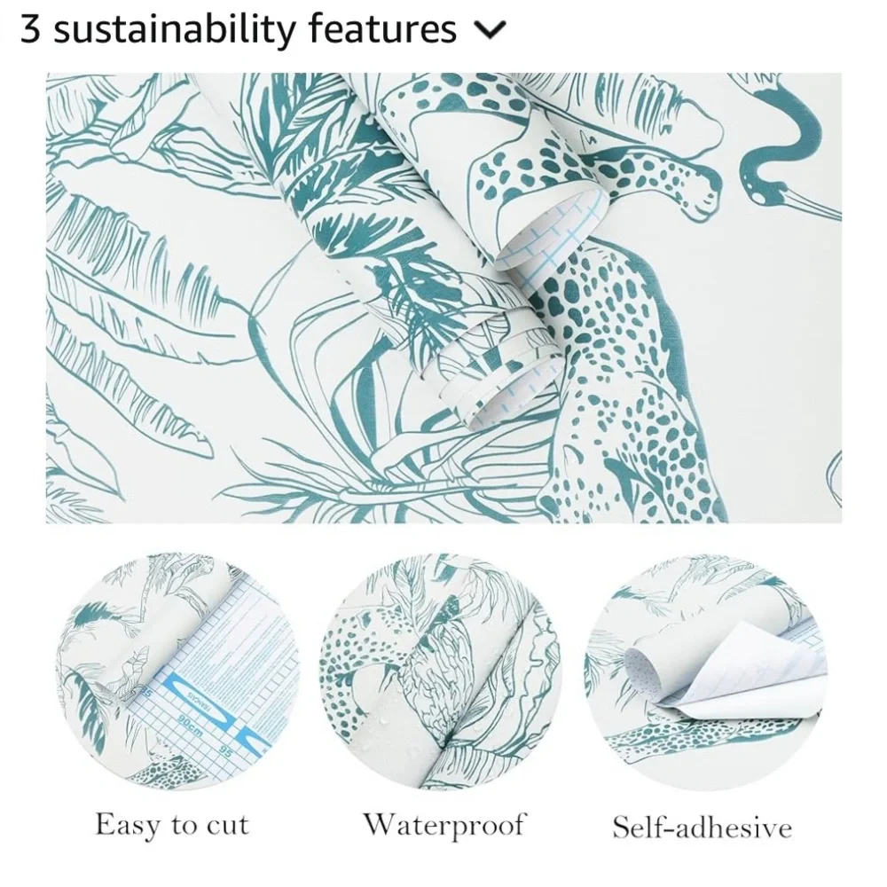 Wallpaper, 2 rolls, renter friendly, tropical & animals